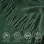 Battilo Chenille Knit Blankets with Tassels Green Plaid Throw Blanket for Bed Couch Decorative Sofa Blanket Bedroom Spring Decor
