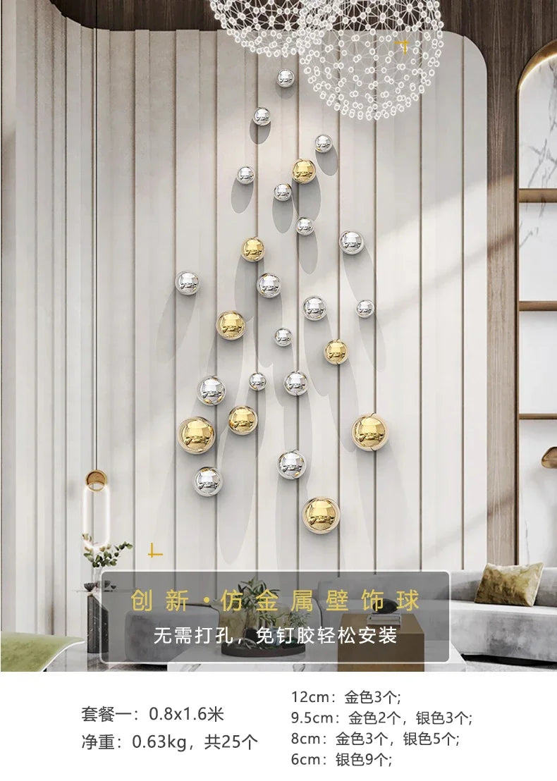 Wall Decor Imitation Stainless Steel Decorative Ball Living Room Home Accessories Hotel Restaurant Wall Hanging Decor Art Sphere
