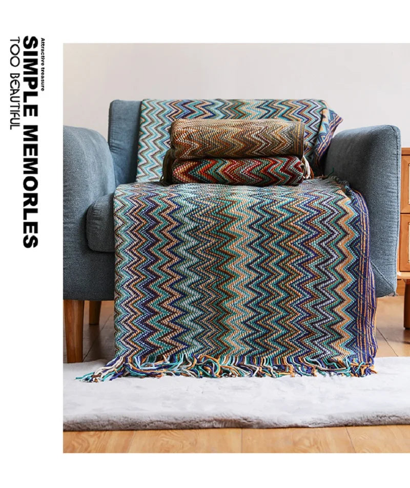 100% Acryl Hand Knitted Blanket with Tassel Summer Blanket Bed Sofa Travel Breathable Chic Bohemian Soft Comfortable Blanket