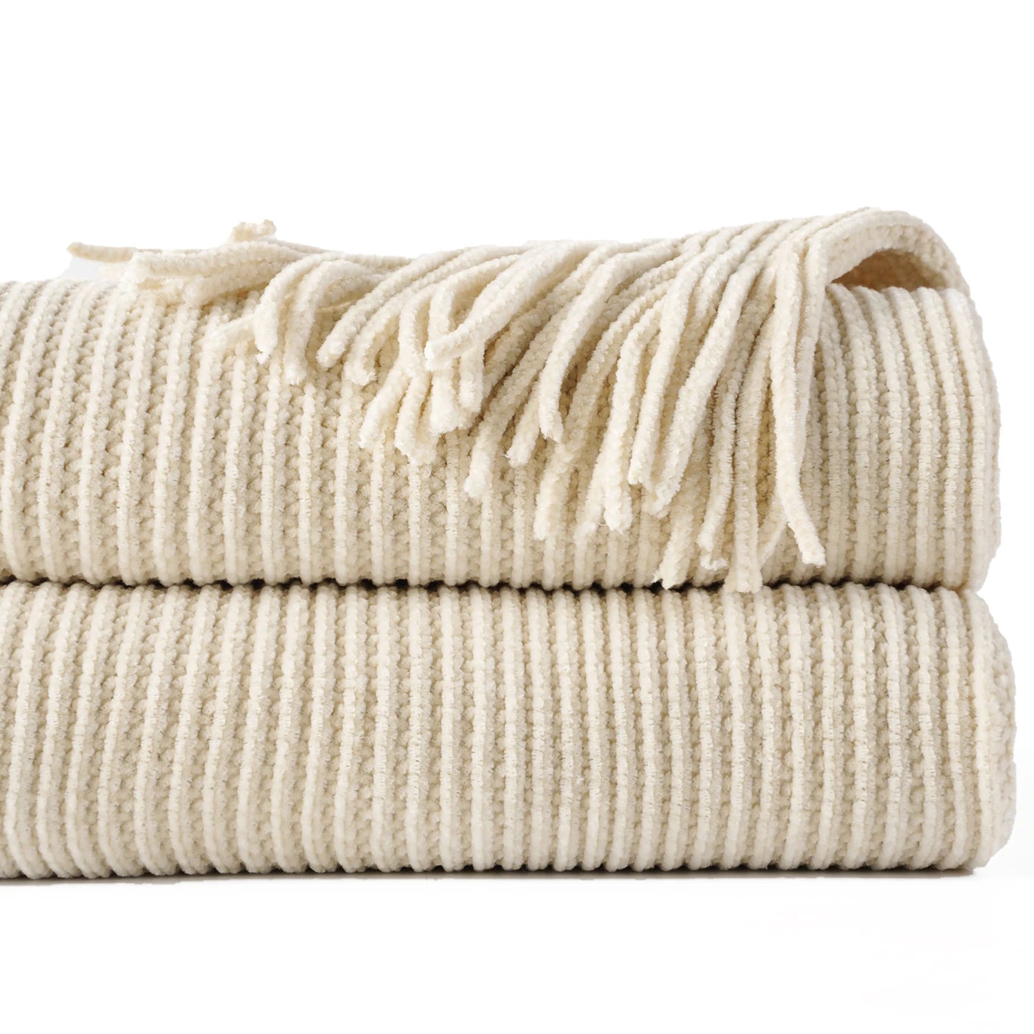 Battilo Chenille Knit Blankets with Tassels Green Plaid Throw Blanket for Bed Couch Decorative Sofa Blanket Bedroom Spring Decor