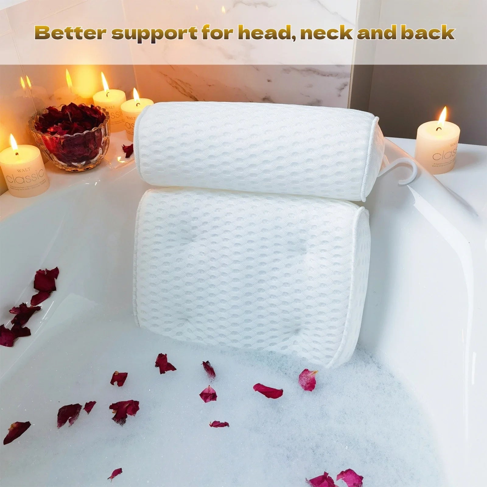 1/2 Pcs Spa Bathtub Pillow with Anti-Slip Suction Cups for Neck and Back Support, Air Mesh Bathtub Bathroom Accessory
