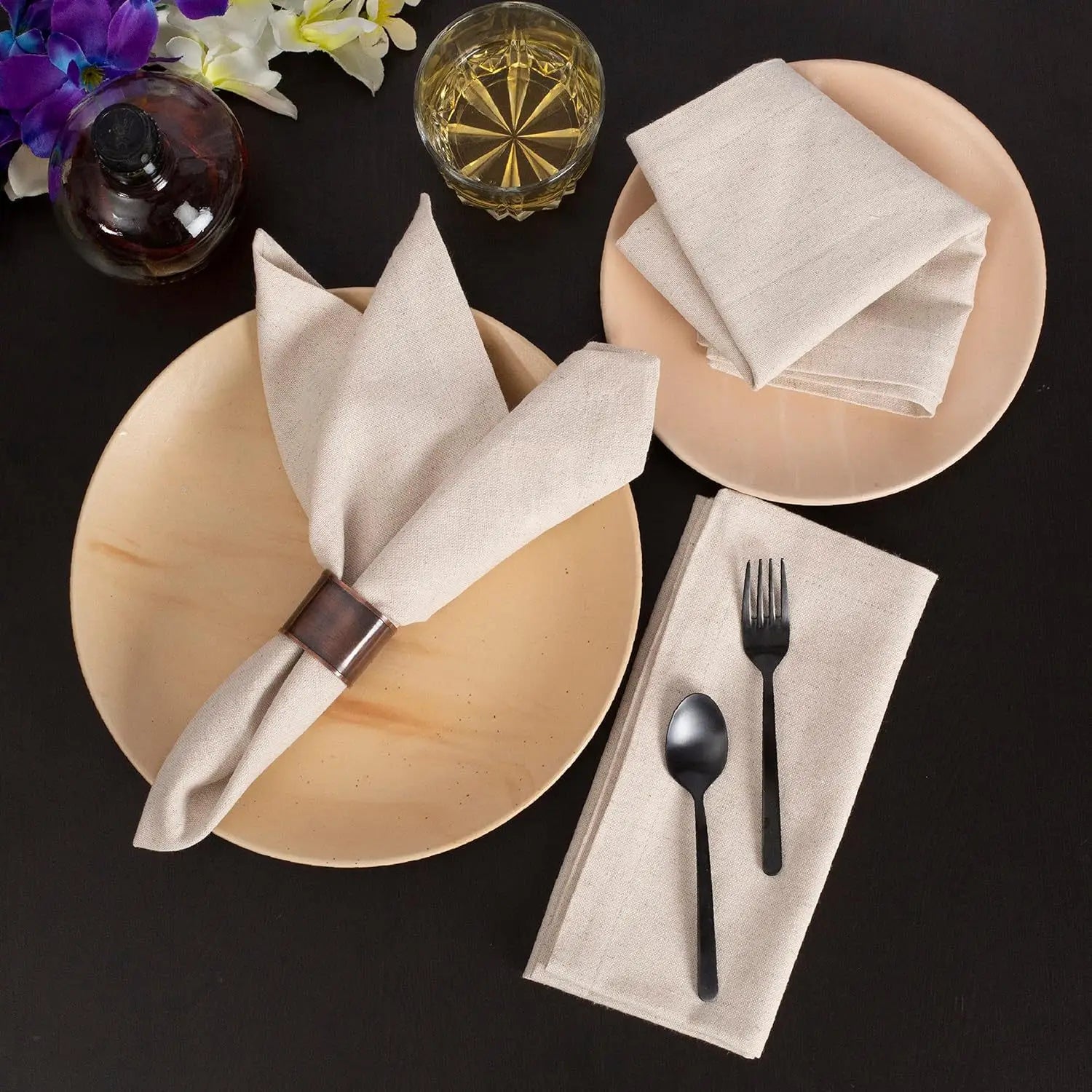 Set of 12 Linen Flax Cotton Cloth Dinner Napkin Natural Fabric Napkins Mitered Corners Wedding Napkins Dinner Napkins