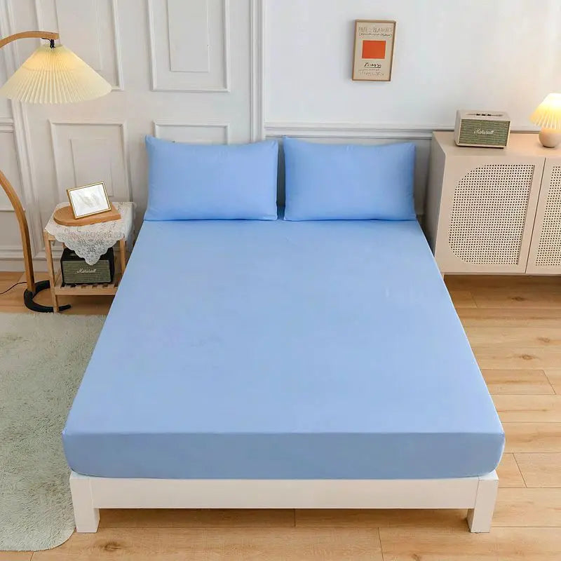 Kuup Polyester 3pcs Solid Color Queen Size Bedding Set - Fitted Sheet & Pillowcases with Elastic Band Mattress Cover