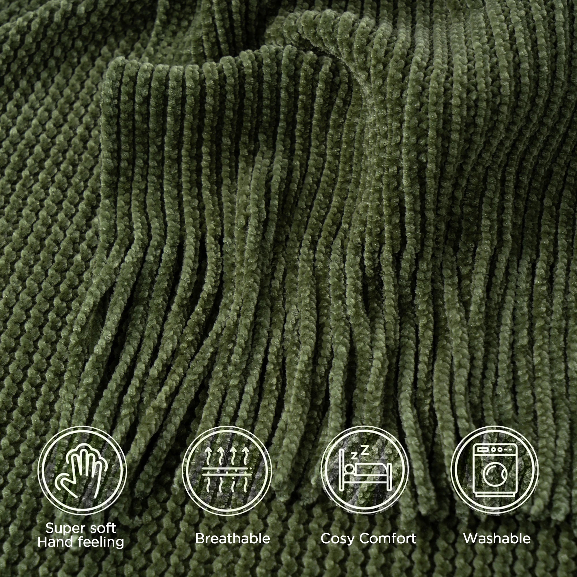 Battilo Chenille Knit Blankets with Tassels Green Plaid Throw Blanket for Bed Couch Decorative Sofa Blanket Bedroom Spring Decor