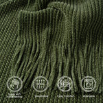 Battilo Chenille Knit Blankets with Tassels Green Plaid Throw Blanket for Bed Couch Decorative Sofa Blanket Bedroom Spring Decor
