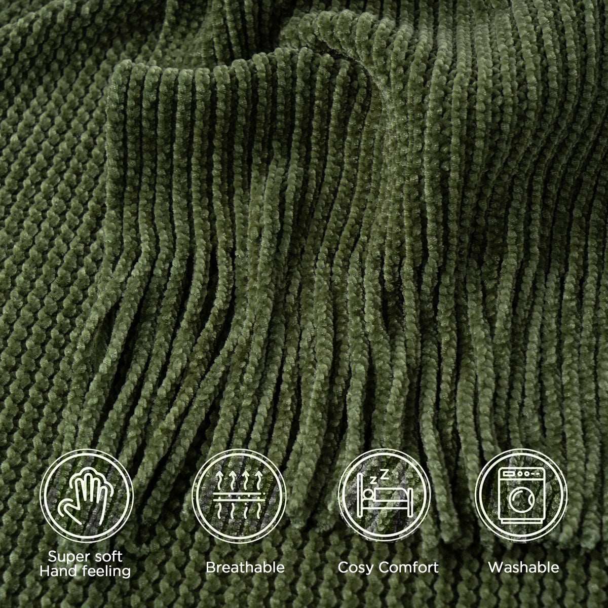 Battilo Chenille Knit Blankets with Tassels Green Plaid Throw Blanket for Bed Couch Decorative Sofa Blanket Bedroom Spring Decor