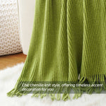 Battilo Chenille Knit Blankets with Tassels Green Plaid Throw Blanket for Bed Couch Decorative Sofa Blanket Bedroom Spring Decor