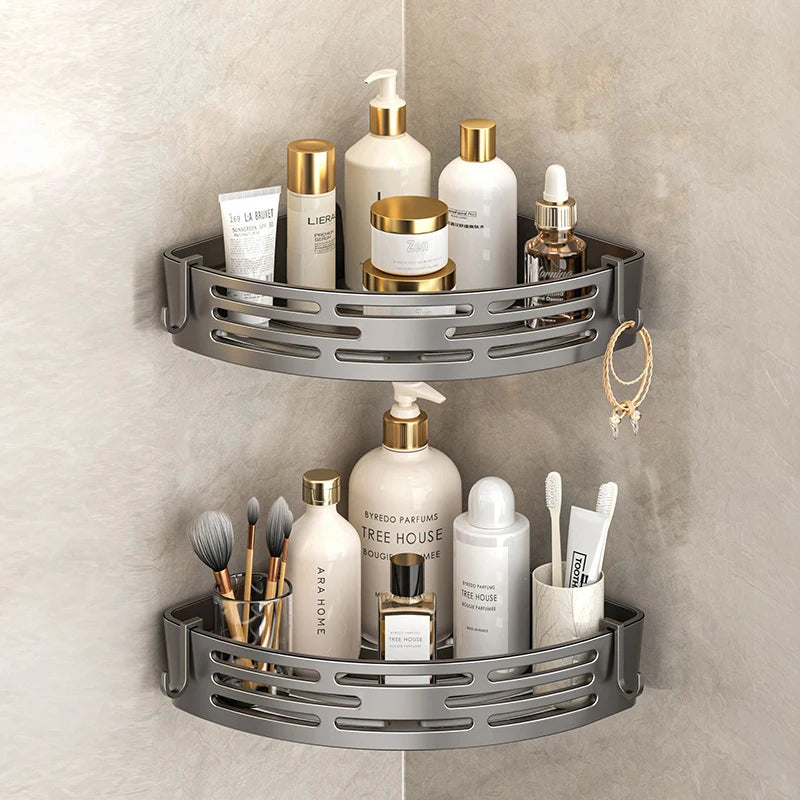Modern Bathroom Corner Organizer Rack Self Adhesive Shower Shelf For Cosmetics Toiletries Storage Valentines Day Gift Home Decor
