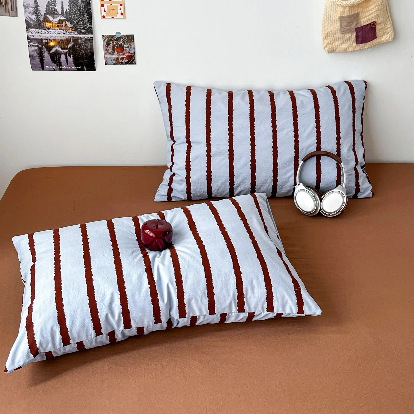 3pcs Simple Pink Striped Duvet Cover Set with 2 Pillowcases Soft Washed Cotton Bedding Set For Girls 150x200cm Bedroom Decor