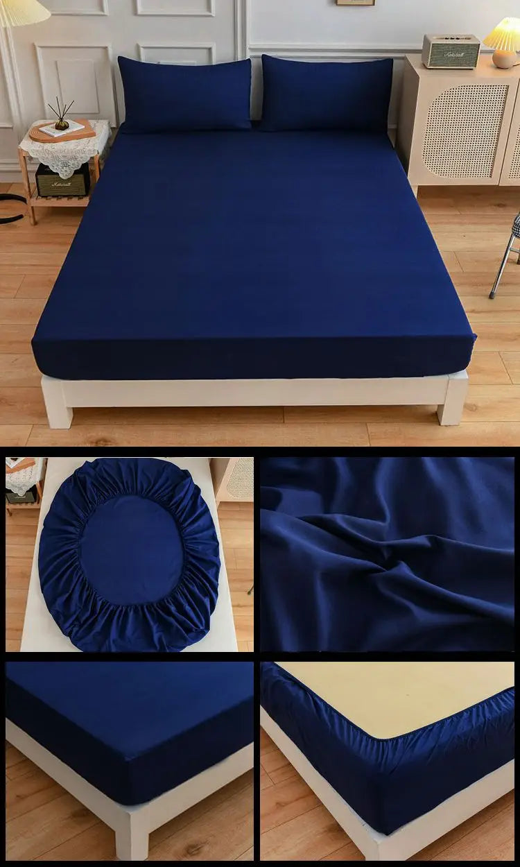 Kuup Polyester 3pcs Solid Color Queen Size Bedding Set - Fitted Sheet & Pillowcases with Elastic Band Mattress Cover