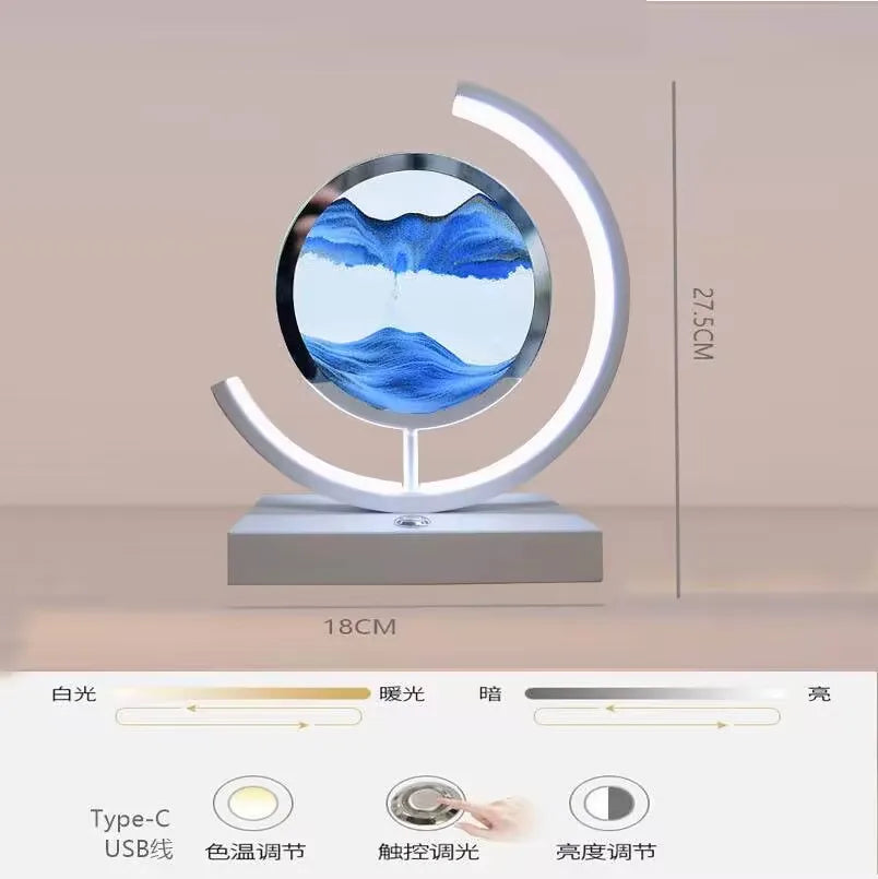 LED Moving Sand Art Table Lamp Quicksand Night Light 3D Sandscape Hourglass Bedside Lamps Flowing Sand Painting Home Decor Gifts