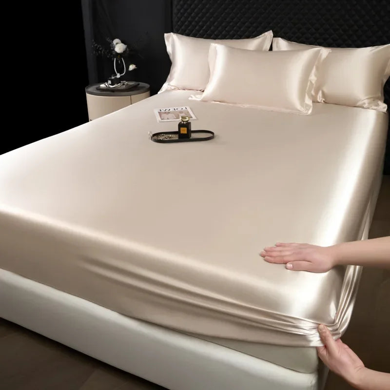 3 Pcs High End 100% Mulberry Silk Fitted Sheet Set with Pillowcase Luxury Solid Color Silk Bedsheet Soft Smooth Satin Bed Linen