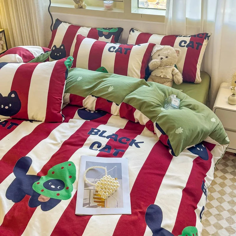 Washed Cotton Bedding Set Single Bed Three Piece Set Student Dormitory Pure Color Four Piece Set Bed Sheet Duvet Cover Quilt