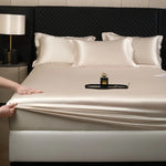 3 Pcs High End 100% Mulberry Silk Fitted Sheet Set with Pillowcase Luxury Solid Color Silk Bedsheet Soft Smooth Satin Bed Linen