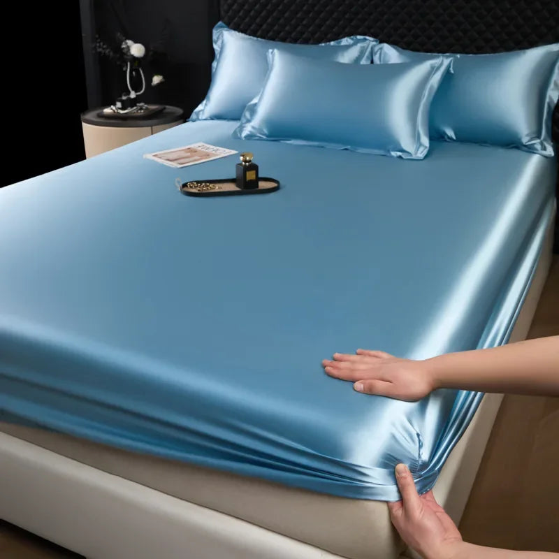 3 Pcs High End 100% Mulberry Silk Fitted Sheet Set with Pillowcase Luxury Solid Color Silk Bedsheet Soft Smooth Satin Bed Linen