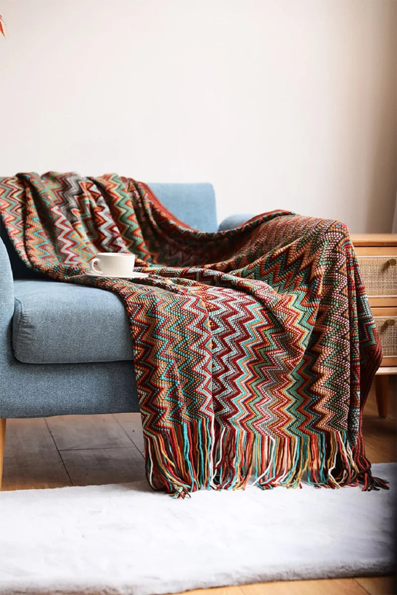 100% Acryl Hand Knitted Blanket with Tassel Summer Blanket Bed Sofa Travel Breathable Chic Bohemian Soft Comfortable Blanket