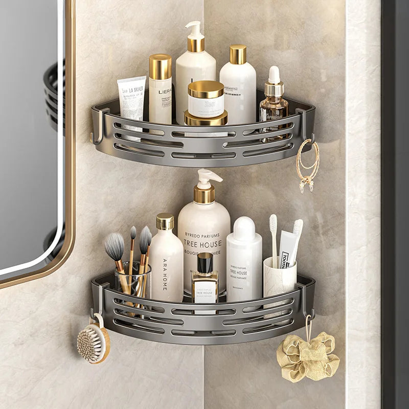 Modern Bathroom Corner Organizer Rack Self Adhesive Shower Shelf For Cosmetics Toiletries Storage Valentines Day Gift Home Decor