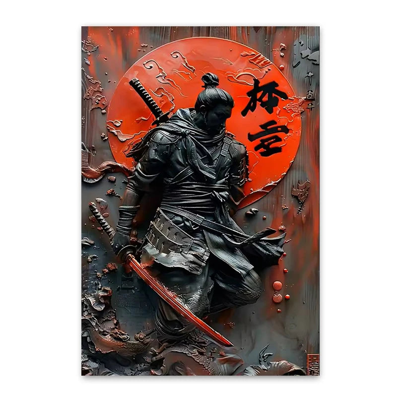 Japanese Ninja Warrior Poster Printing, Retro Character Canvas Wall Art, For Cafes, Bars, Clubs Home Decoration