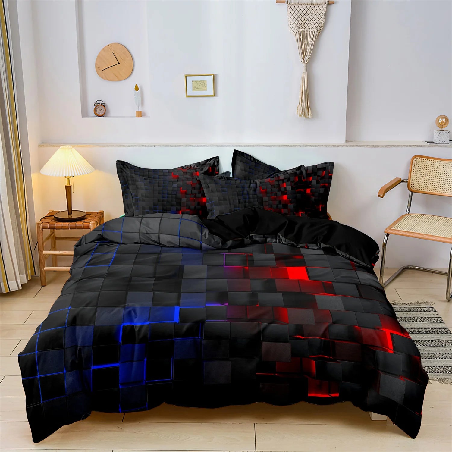 3pcs Luxurious Geometric Grid Plaid Print Soft Comfortable Duvet Cover Bedding Set Included 1*Duvet Cover & 2*Pillowcases
