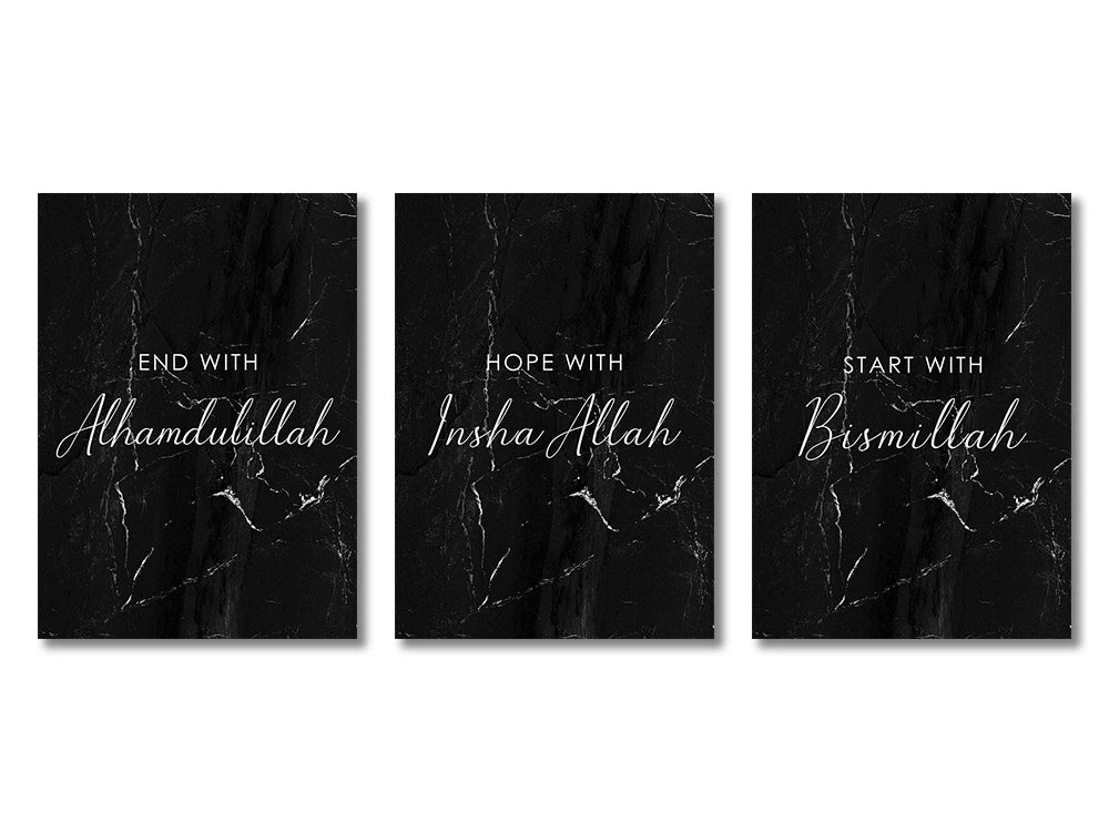 3PCS Ayatul Kursi Quran Islamic Gold Beige Black Canvas Painting Muslim Wall Art Print Picture For Living Room Home Decor