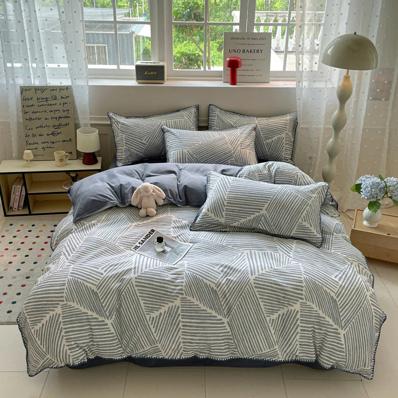 Luxury Heavyweight Cotton Bedding Set 100% Premium Washed Cotton Duvet Cover Set Cozy Home Decor King Size Ultra Soft Breathabe