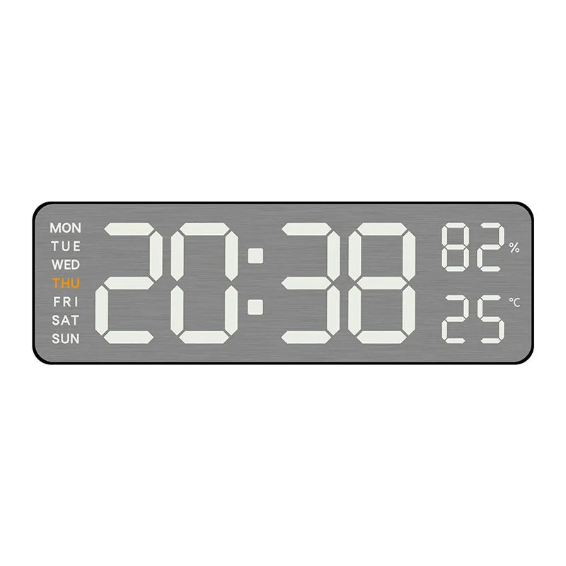 Mirror Brushed Finish Silent Wall Clock, Digital LED Display with Temperature Date Alarm, Modern Minimalist Decor for Bedroom