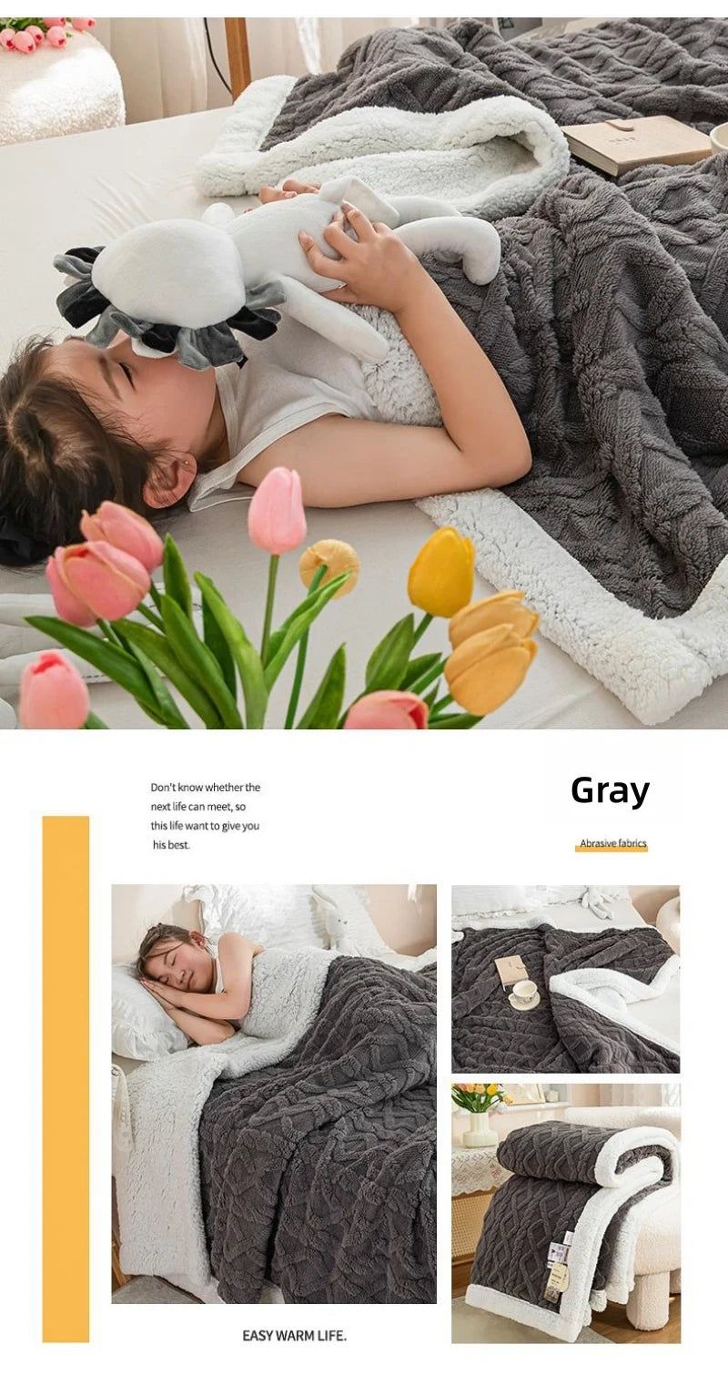 Warm Wool Sherpa Thick Blankets Fluffy Soft Coral Fleece Bedspread on The Bed Single Double Winter Plush Coraline Furry Throw