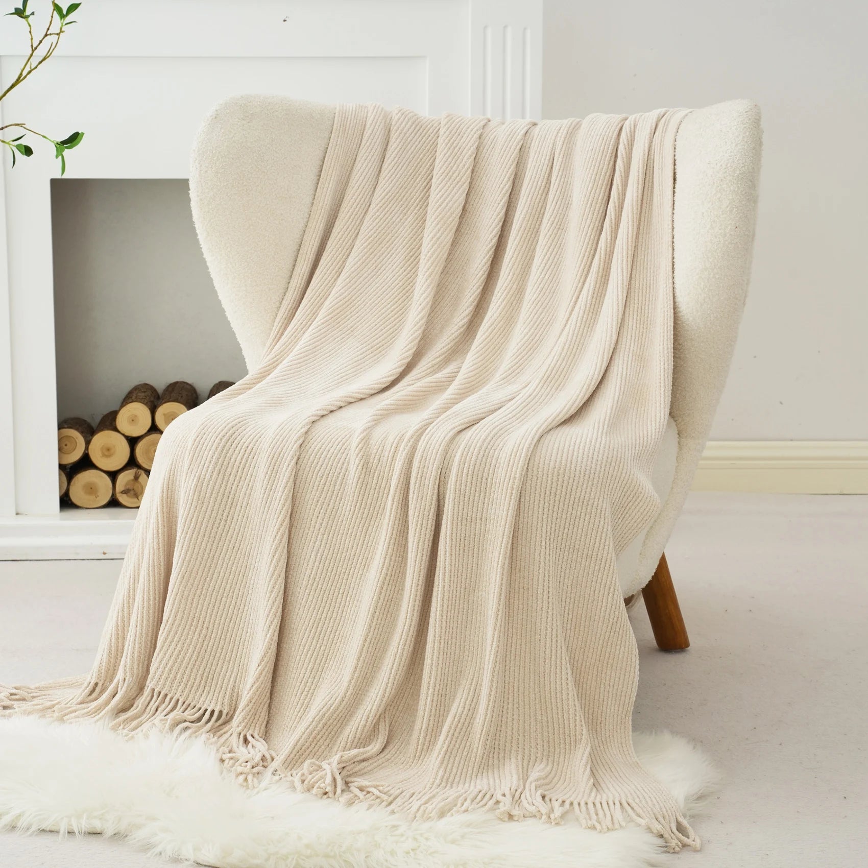Battilo Chenille Knit Blankets with Tassels Green Plaid Throw Blanket for Bed Couch Decorative Sofa Blanket Bedroom Spring Decor