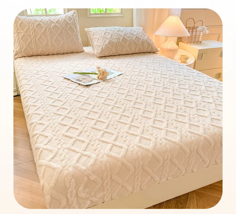 1pc Winter Warm Bed Sheet with Elastic Band Single/Queen/King Mattress Cover Thick Coral Fleece Fluffy Fitted Bed Sheets for Bed