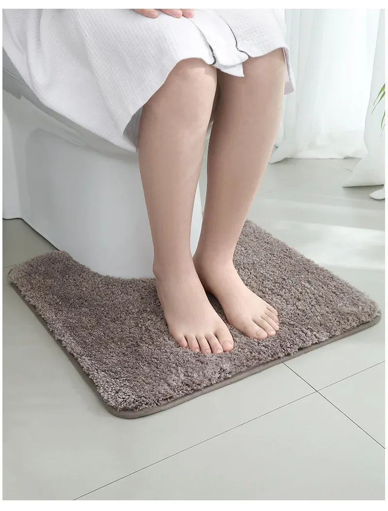 U-shaped thickened bathroom floor mat, plush material, bathtub absorbent mat, anti slip foot mat, bathroom small carpet, entranc