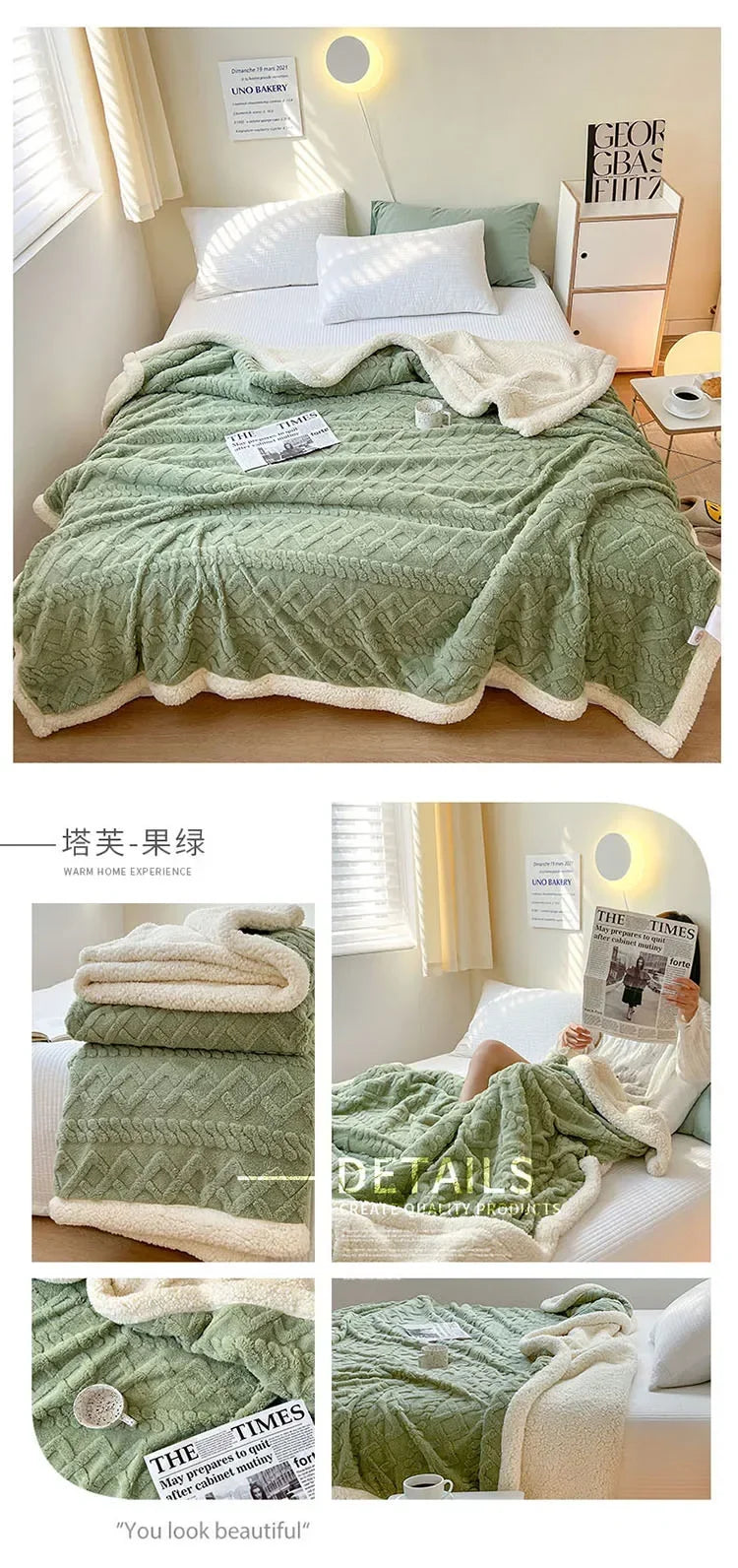 Soft Woolen Blanket for Bedding and Sofa, Warm Lamb Velvet Flannel Cover Blanket for Office, Air Conditioning and Nap