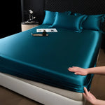 3 Pcs High End 100% Mulberry Silk Fitted Sheet Set with Pillowcase Luxury Solid Color Silk Bedsheet Soft Smooth Satin Bed Linen