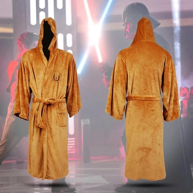 Jedi Cosplay Nightgown Male Homewear Flannel Robe Male With Hooded Thick Star Dressing Gown Empire Men's Bathrobe Winter Robe