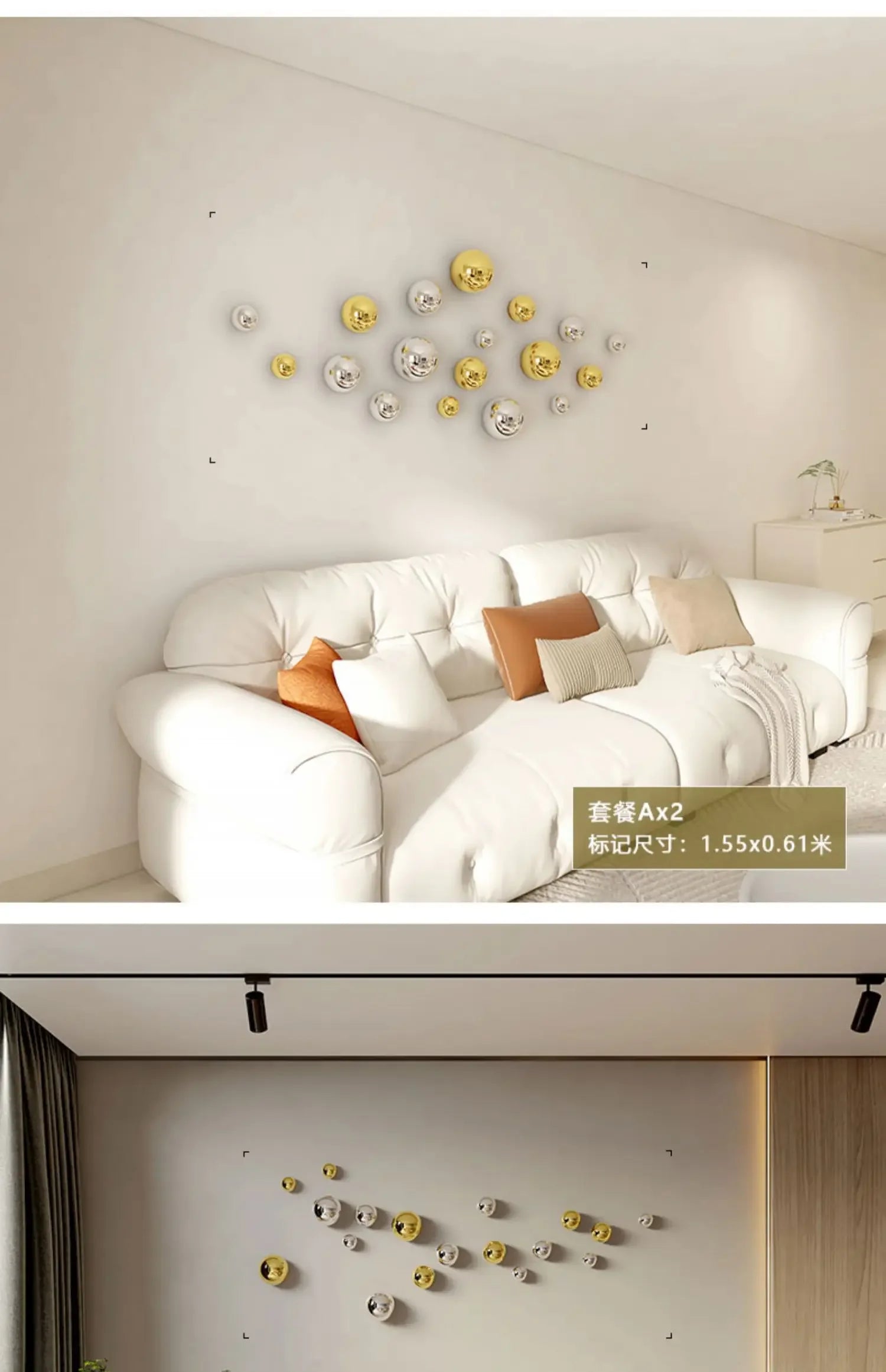 Wall Decor Imitation Stainless Steel Decorative Ball Living Room Home Accessories Hotel Restaurant Wall Hanging Decor Art Sphere
