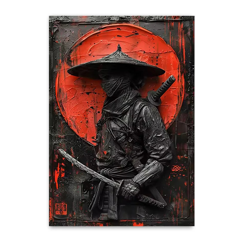 Japanese Ninja Warrior Poster Printing, Retro Character Canvas Wall Art, For Cafes, Bars, Clubs Home Decoration