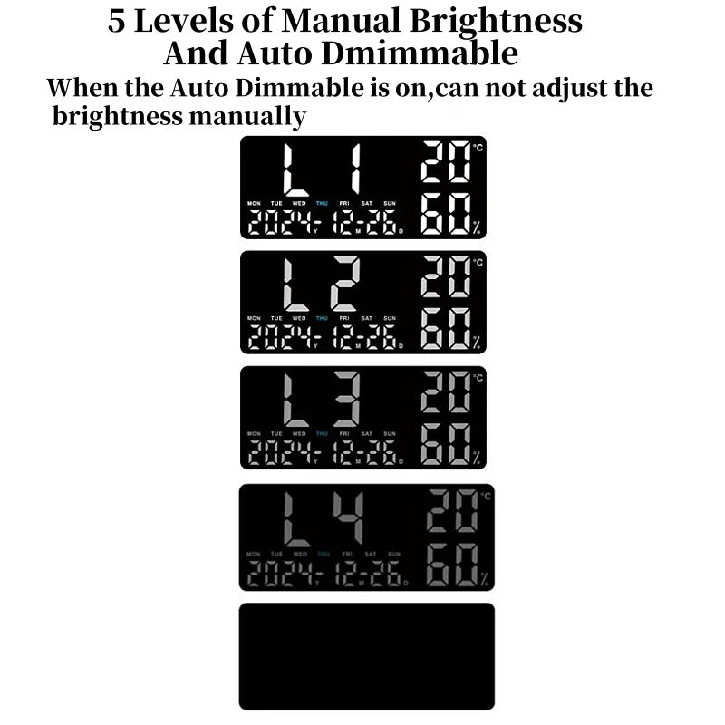 Large Digital Wall Clock with 7Colors Mood Light 2 Alarm TEMP Humidity Date Table Clock 12/24H Timing Countdown LED Alarm Clock