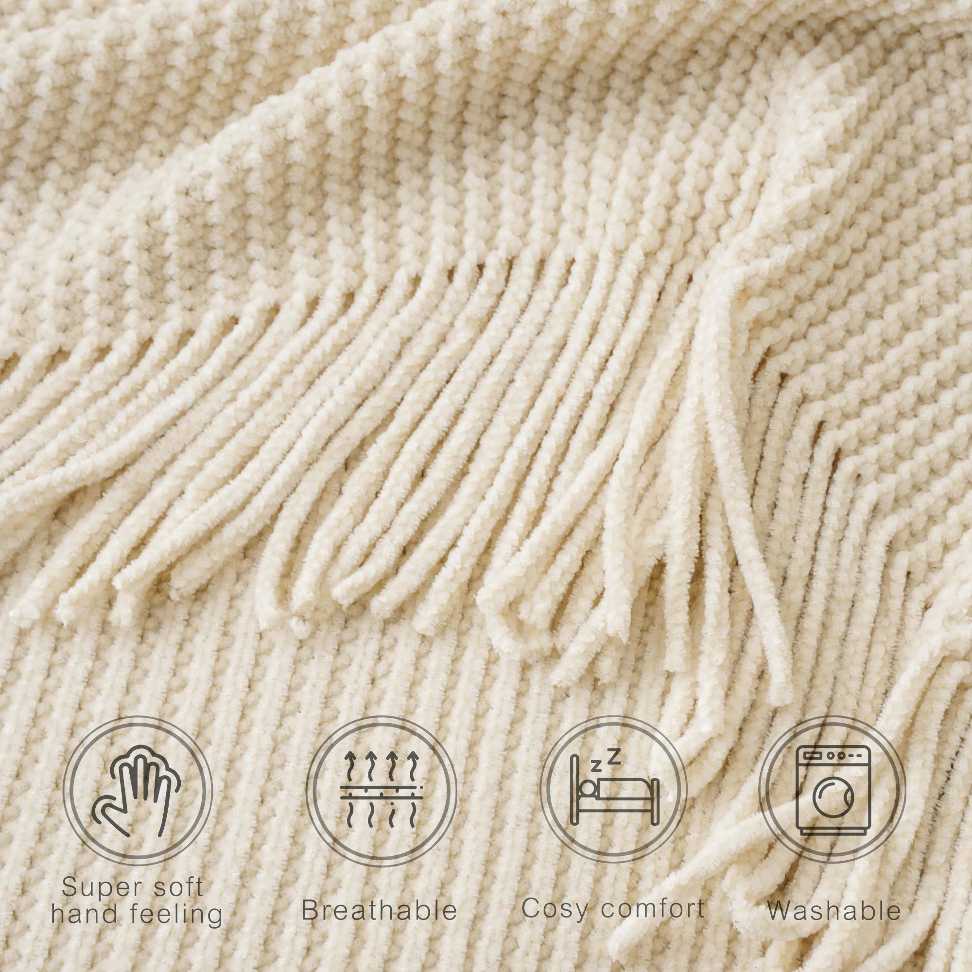 Battilo Chenille Knit Blankets with Tassels Green Plaid Throw Blanket for Bed Couch Decorative Sofa Blanket Bedroom Spring Decor