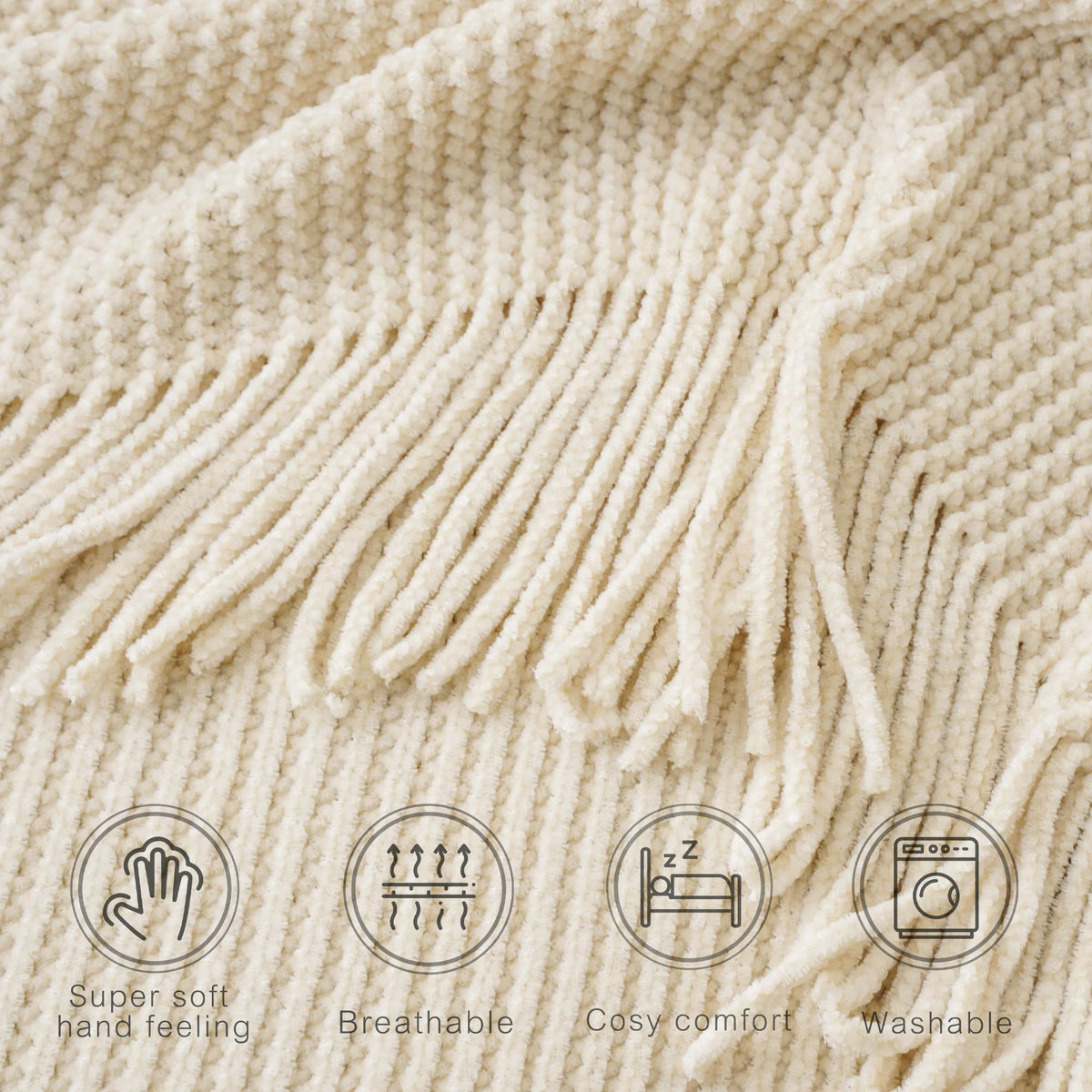 Battilo Chenille Knit Blankets with Tassels Green Plaid Throw Blanket for Bed Couch Decorative Sofa Blanket Bedroom Spring Decor