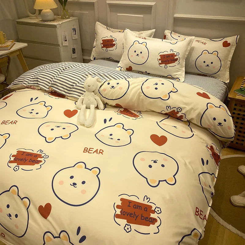 Daisy Printed King Size Duvet Cover Set with Sheets High Quality Washed Cotton Bedding Set Queen Home Bed Sets Comforter Covers