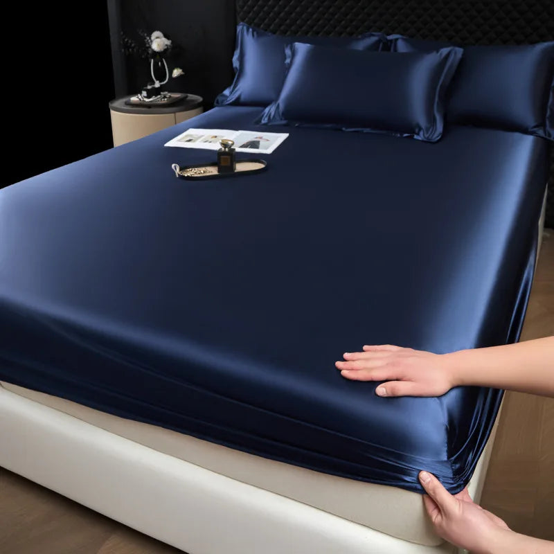3 Pcs High End 100% Mulberry Silk Fitted Sheet Set with Pillowcase Luxury Solid Color Silk Bedsheet Soft Smooth Satin Bed Linen
