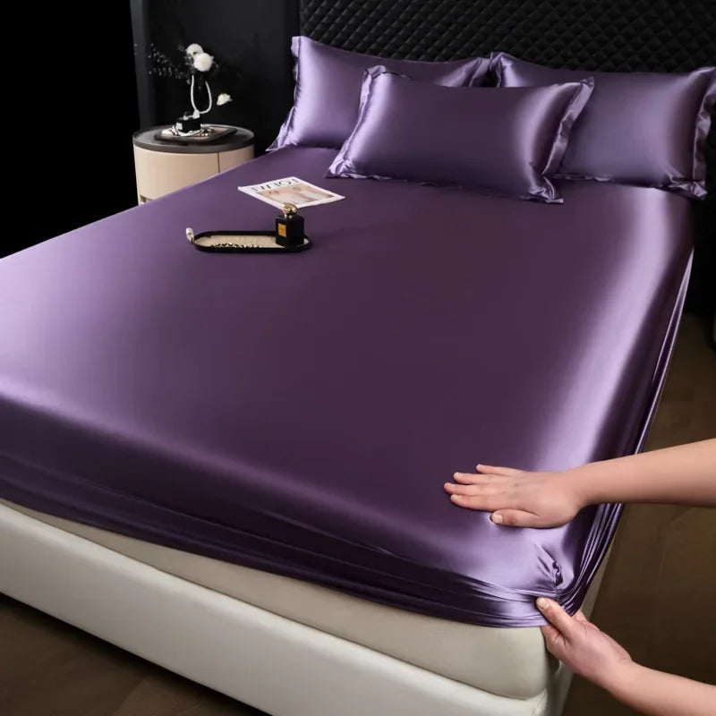 3 Pcs High End 100% Mulberry Silk Fitted Sheet Set with Pillowcase Luxury Solid Color Silk Bedsheet Soft Smooth Satin Bed Linen