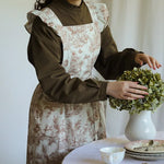Long Print Water-resistant Cotton Ruffled Kitchen Apron with Pockets for Women Cross-back Pinafore for Cooking Baking Gardening
