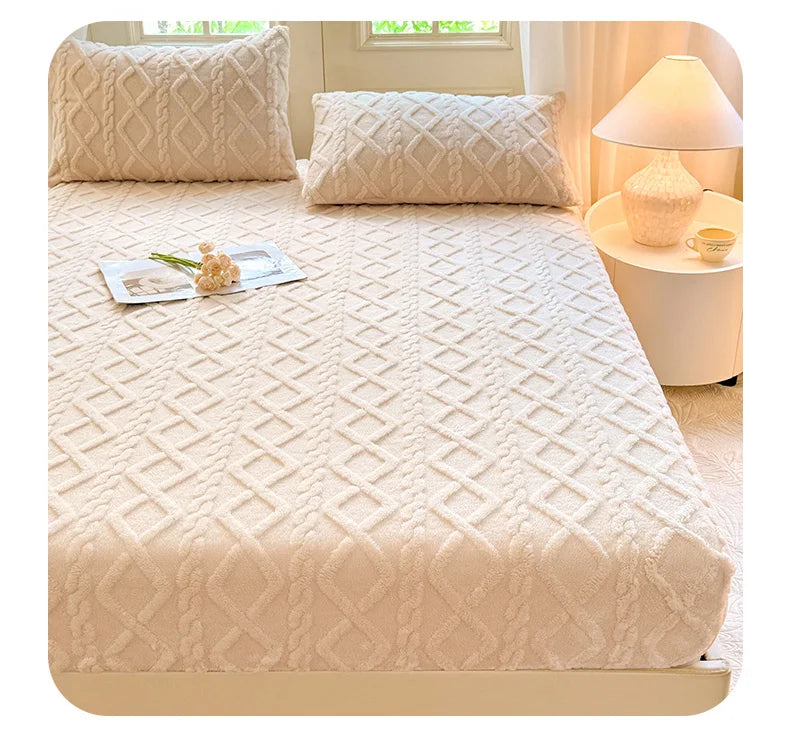 1pc Winter Warm Bed Sheet with Elastic Band Single/Queen/King Mattress Cover Thick Coral Fleece Fluffy Fitted Bed Sheets for Bed