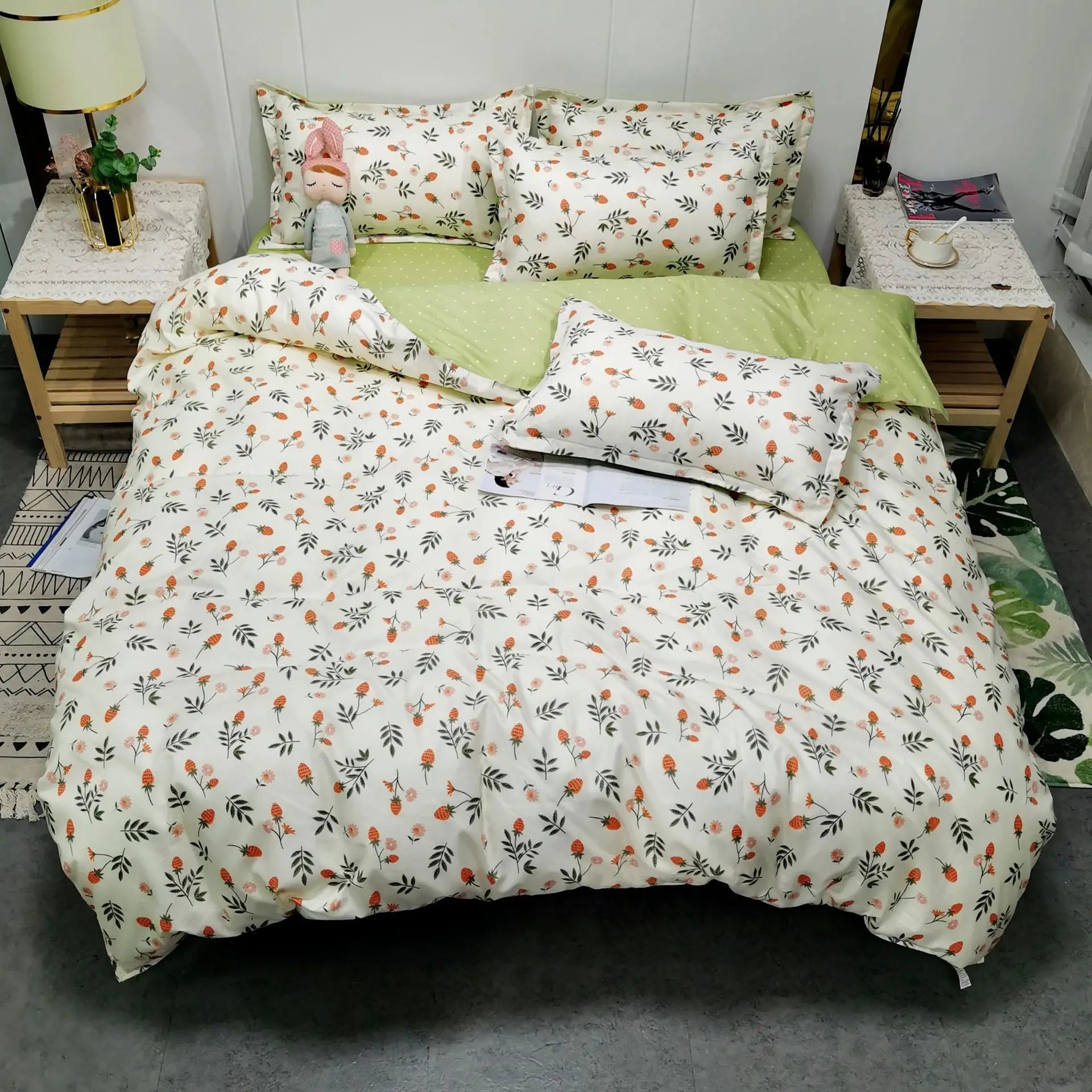 Daisy Printed King Size Duvet Cover Set with Sheets High Quality Washed Cotton Bedding Set Queen Home Bed Sets Comforter Covers
