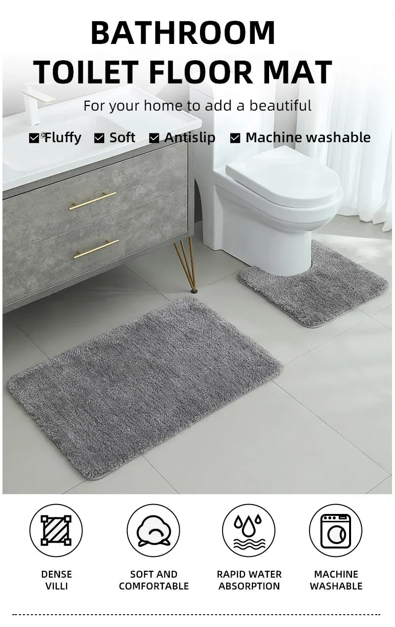 U-shaped thickened bathroom floor mat, plush material, bathtub absorbent mat, anti slip foot mat, bathroom small carpet, entranc