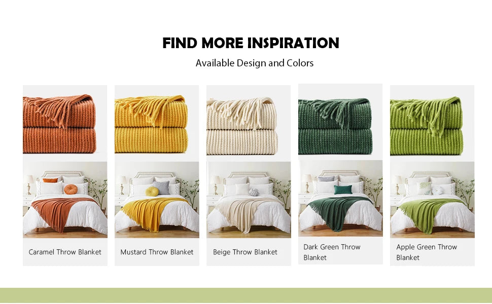 Battilo Chenille Knit Blankets with Tassels Green Plaid Throw Blanket for Bed Couch Decorative Sofa Blanket Bedroom Spring Decor