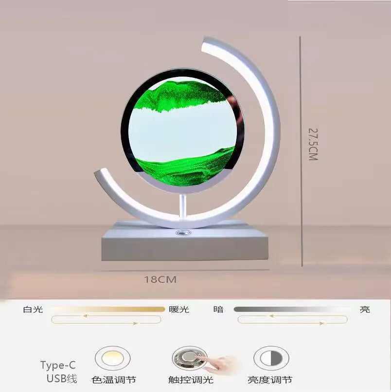 LED Moving Sand Art Table Lamp Quicksand Night Light 3D Sandscape Hourglass Bedside Lamps Flowing Sand Painting Home Decor Gifts