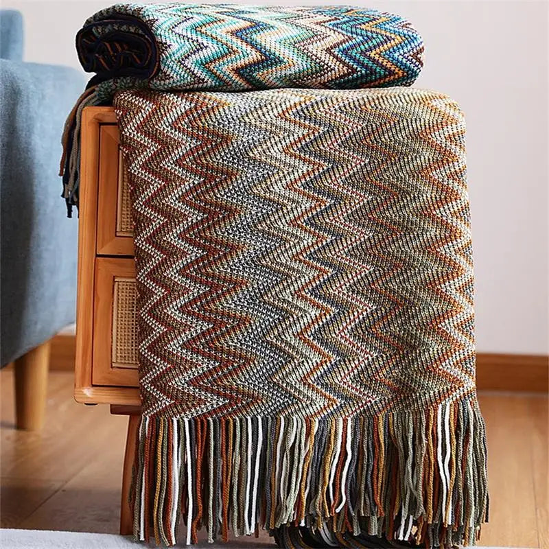 100% Acryl Hand Knitted Blanket with Tassel Summer Blanket Bed Sofa Travel Breathable Chic Bohemian Soft Comfortable Blanket