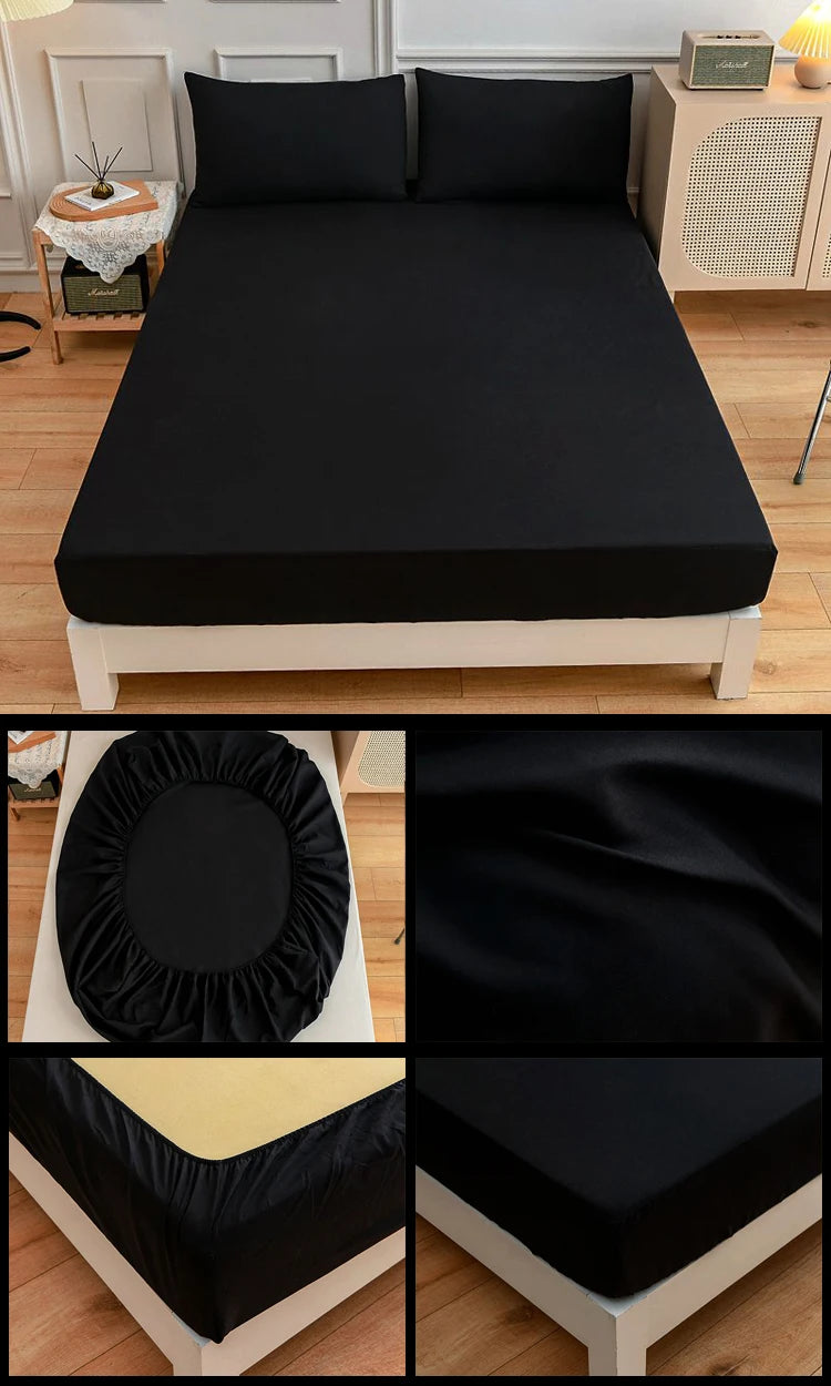 Kuup Polyester 3pcs Solid Color Queen Size Bedding Set - Fitted Sheet & Pillowcases with Elastic Band Mattress Cover