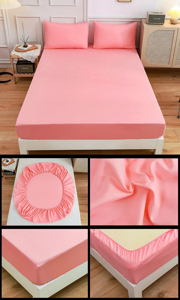 Kuup Polyester 3pcs Solid Color Queen Size Bedding Set - Fitted Sheet & Pillowcases with Elastic Band Mattress Cover
